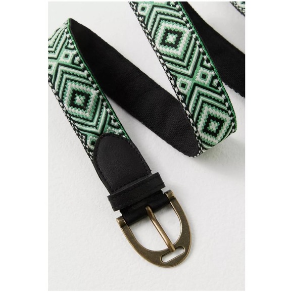 NWOT Free People Moving To Mars Cotton Leather Aztec Print Belt Green Size XS/S - Picture 7 of 12